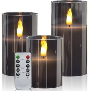 Gray Remote-Controlled Black LED Flameless Candle Set